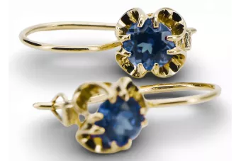 Yellow 14k gold 585 Aquamarine earrings vec035y Russian Soviet USSR Vintage Art Deco style